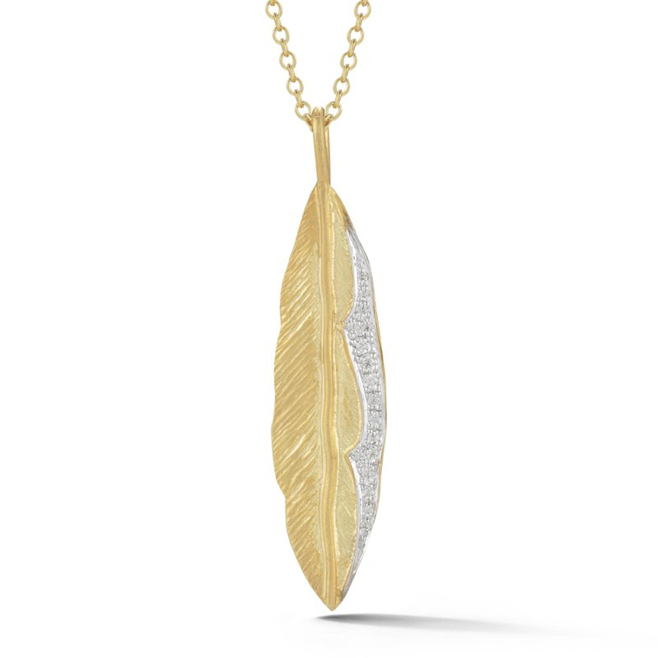 14K Yellow and White Gold Feather 