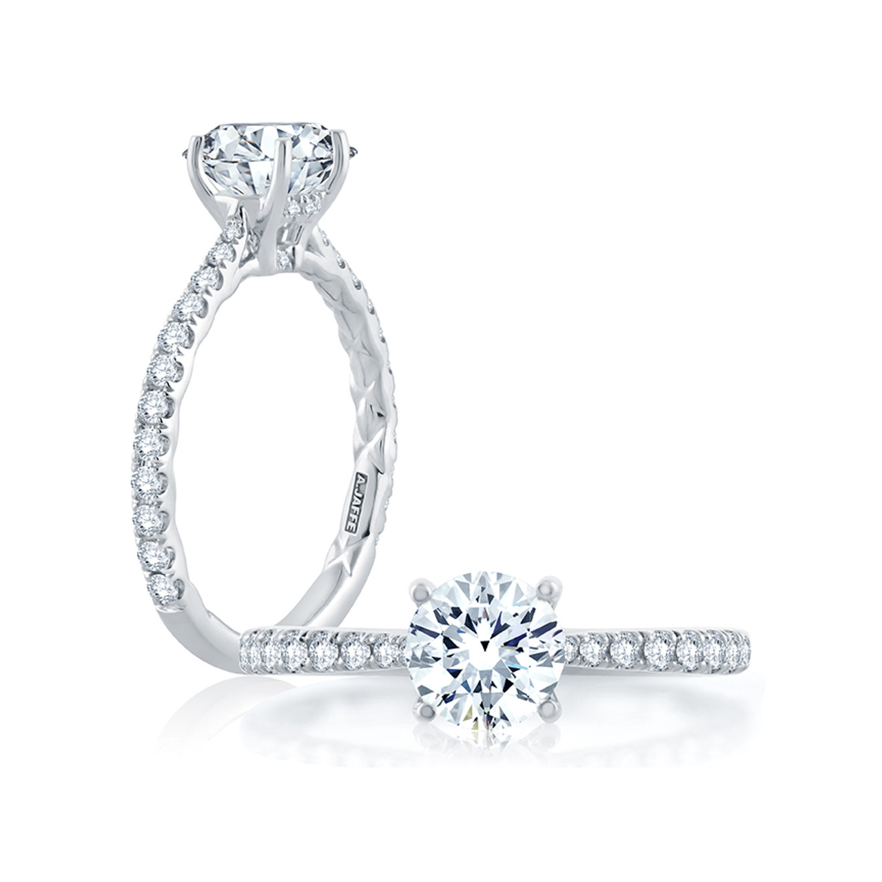 Pavé diamond solitaire wedding ring set