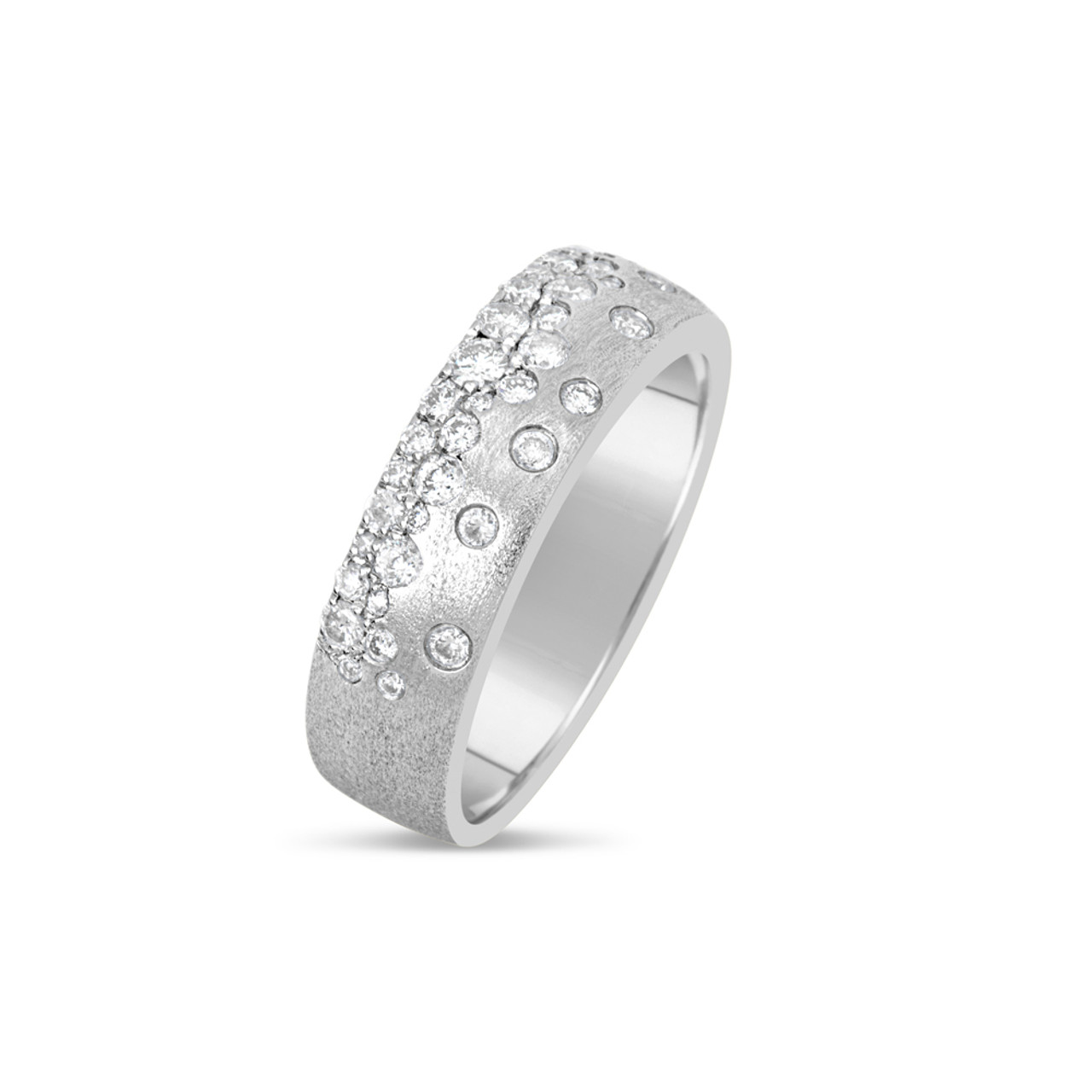 One piece Mens 14 karat white gold wide diamond band ring – LUCKY JEWELERS