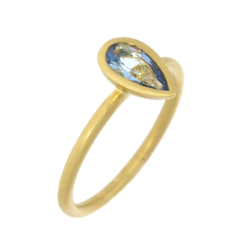 18K Yellow Gold Pear Aquamarine Yumdrop Ring