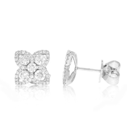 18K White Gold and Diamond Flower Cluster Earrings