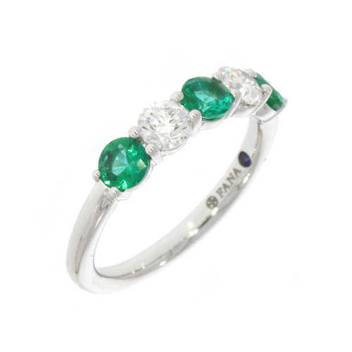 14K White Gold Diamond and Emerald 5 Stone Ring