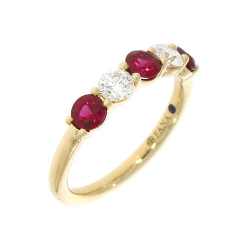 14K Yellow Gold Diamond and Ruby 5 Stone Ring