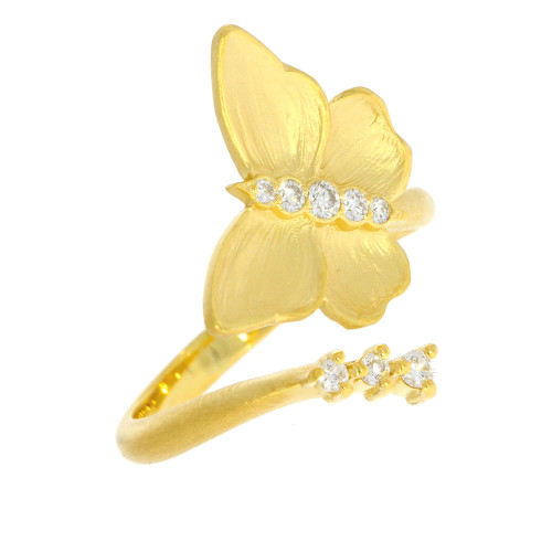 14K Yellow Gold and Diamond Butterfly Bypass Ring