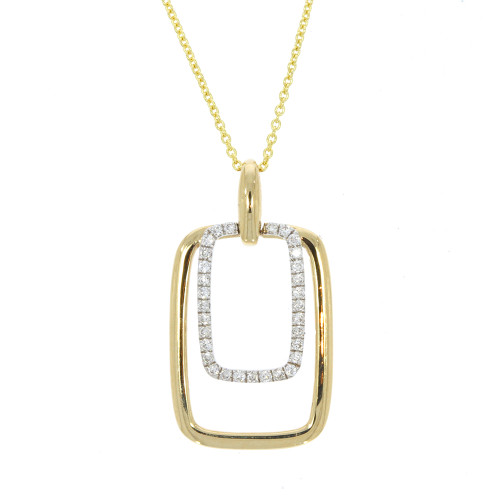 14K Yellow and White Gold and Diamond Rectangle Pendant