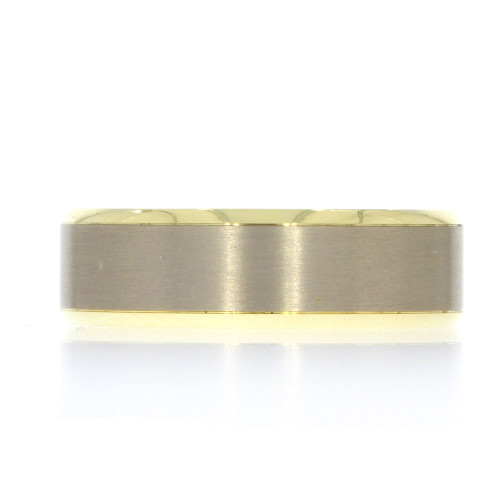 14K Two Tone 7mm Wedding Band with 14K White Gold Satin Finished Center and 14K Yellow Gold Polished Edges