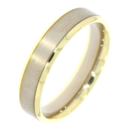 14K Two Tone Wedding Band, with Satin Finished 14K White Gold Center Stripe and Polished 14K Yellow Gold Edges