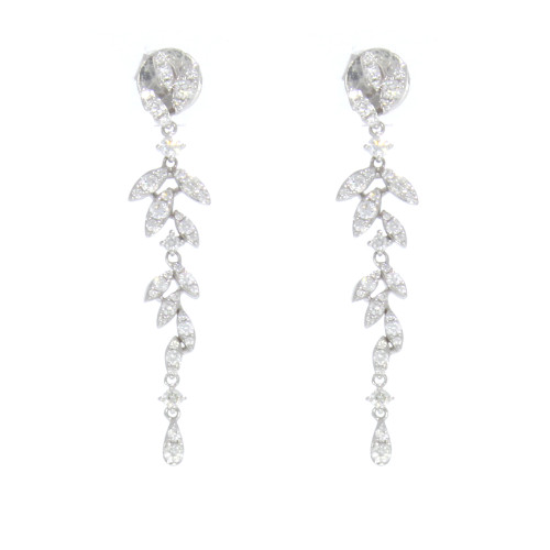 14K White Gold and Diamond Dangle Vine Style Earrings, With Friction Back Closures. 82 Diamonds= 0.85ctw G-H/SI1-2