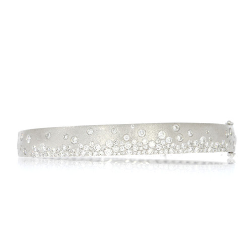 14K White Gold and Flush Set Diamond Confetti Bangle Bracelet