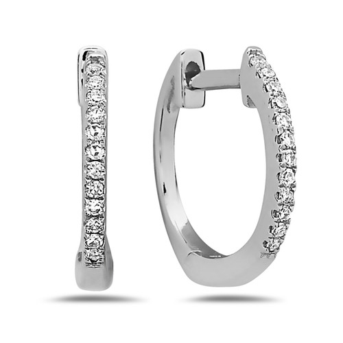 14K White Gold and Diamond Small Huggie Earrings