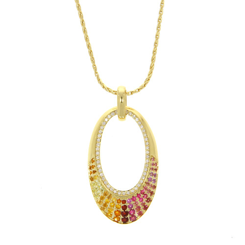14K Yellow Gold Open Oval Pendant with Pave' Set  Round Citrine, Peridot, Smoky Quartz, Amethyst and Pink Tourmaline