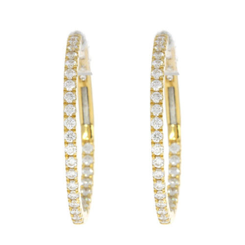 18K Yellow Gold and Diamond in and Out Hoop Earrings