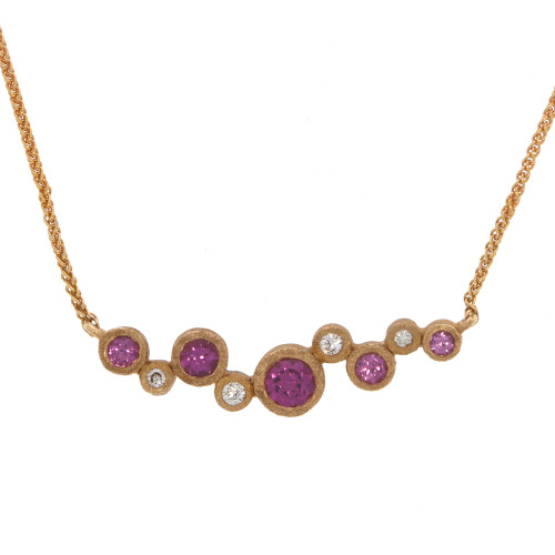 14K Rose Gold Purple Garnet and Diamond Bezel Bar Necklace