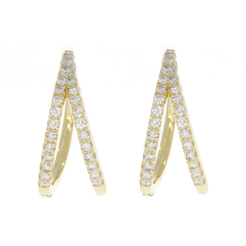 14K Yellow Gold and Diamond Split V Style Hoop Earrings