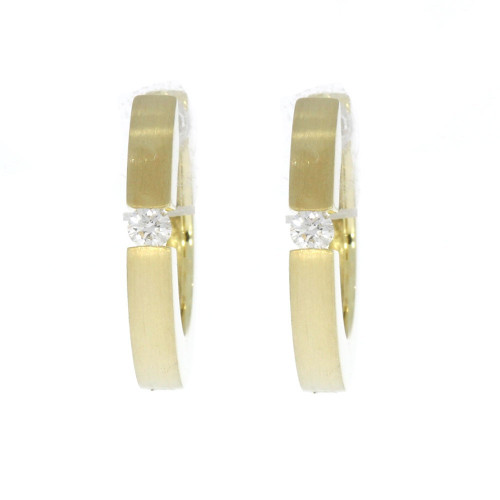 14K Yellow Gold and Diamond Small Hoop Earrings with Satin Finish