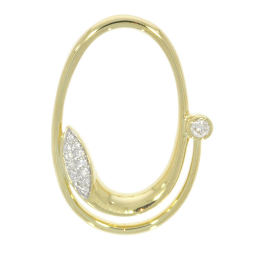14K Yellow Gold and Diamond Accented Oval Outline Pendant