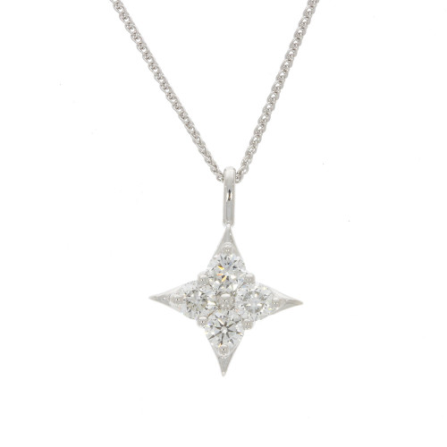 14K White Gold and Diamond "Star of Hope" Cluster Pendant with 18" 14K White Gold Cable Chain with Lobster Claw Clasp