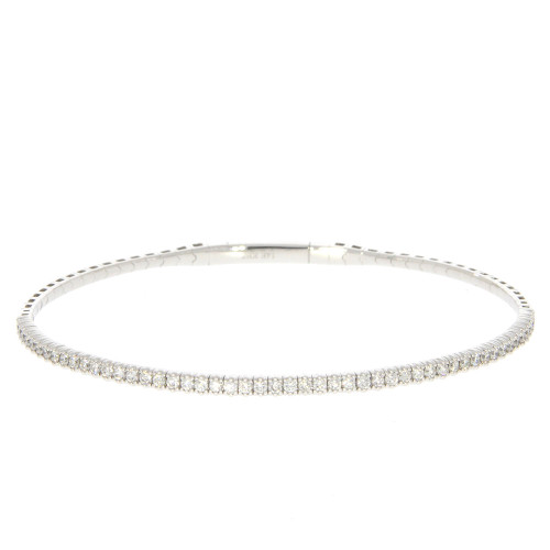 14K White Gold and Prong Set Diamond Flexible Bangle Bracelet
