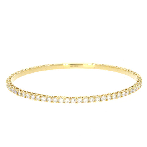 14K Yellow Gold Prong Set Diamond Flexible Bangle Bracelet