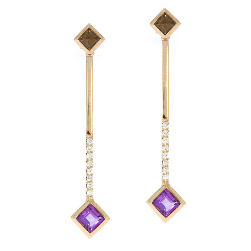 14K Rose Gold Amethyst and Diamond Stick Earrings