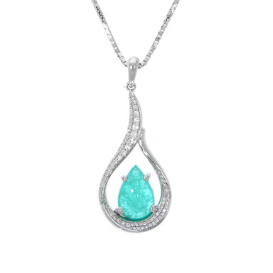 18K White Gold Brazilian Paraiba Tourmaline Drop Necklace with Diamond  Accents, Gemstone Jewelry
