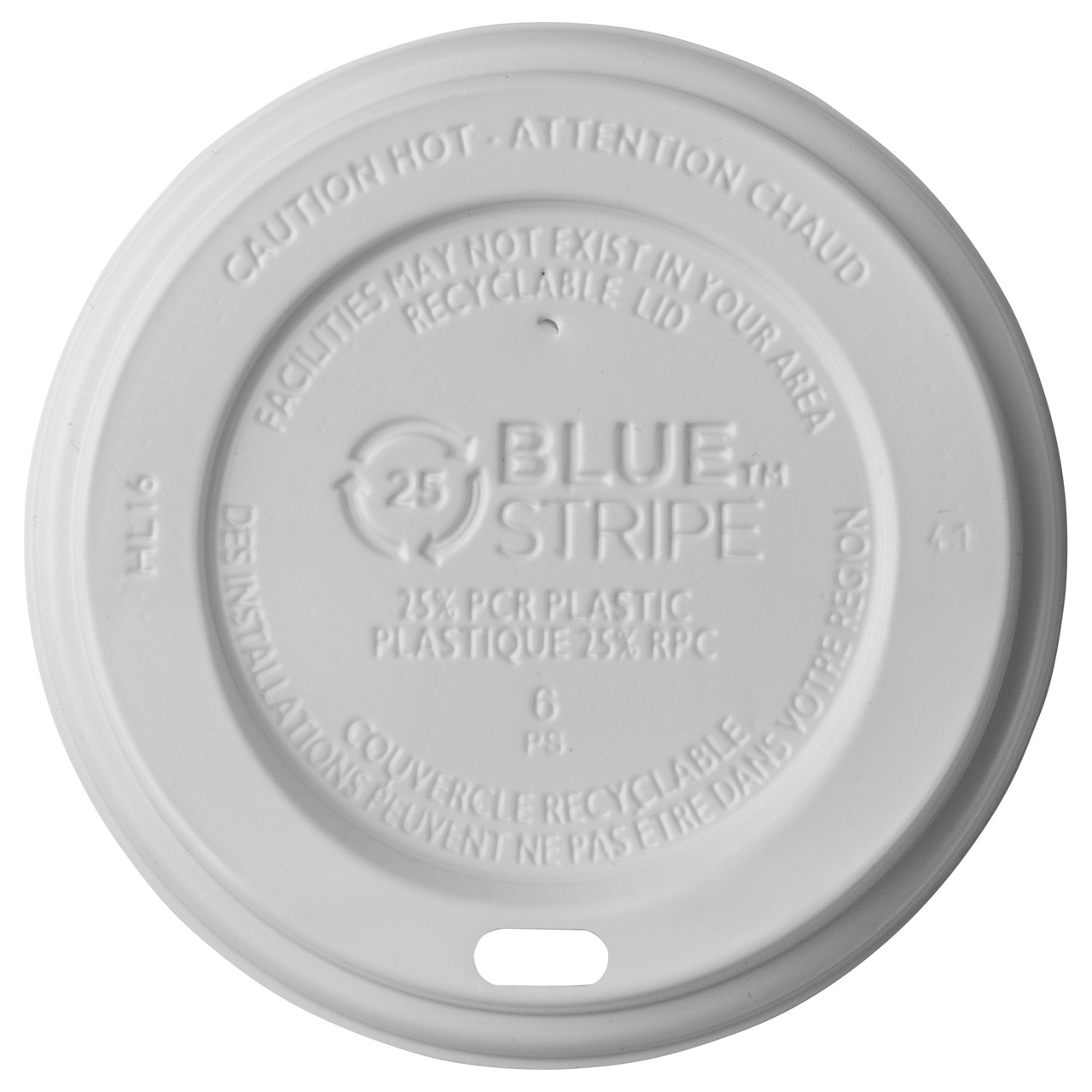 10-20z BlueStripe Lid for Hot Cups, White