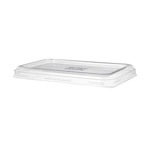 24-32oz WorldView™ Flat RPET Lid for Rectangular Containers, Non-Vented, Clear