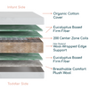 Layers of healthy materials inside the Hybrid Support Luxe crib mattress include organic cotton cover, eucalyptus firm fiber, 200 center zone coils, New Zealand wool-wrapped edge support, and breathable comfort plush wool for toddler side.