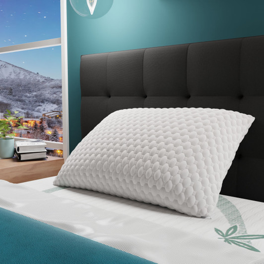 Experience cooling comfort and adjustable firmness with the CBD infusion of the ZenCloud Memory Foam Pillow by Ergo-Pedic Sleep Experience cooling comfort and adjustable firmness with the CBD infusion of the ZenCloud Memory Foam Pillow by Ergo-Pedic Sleep