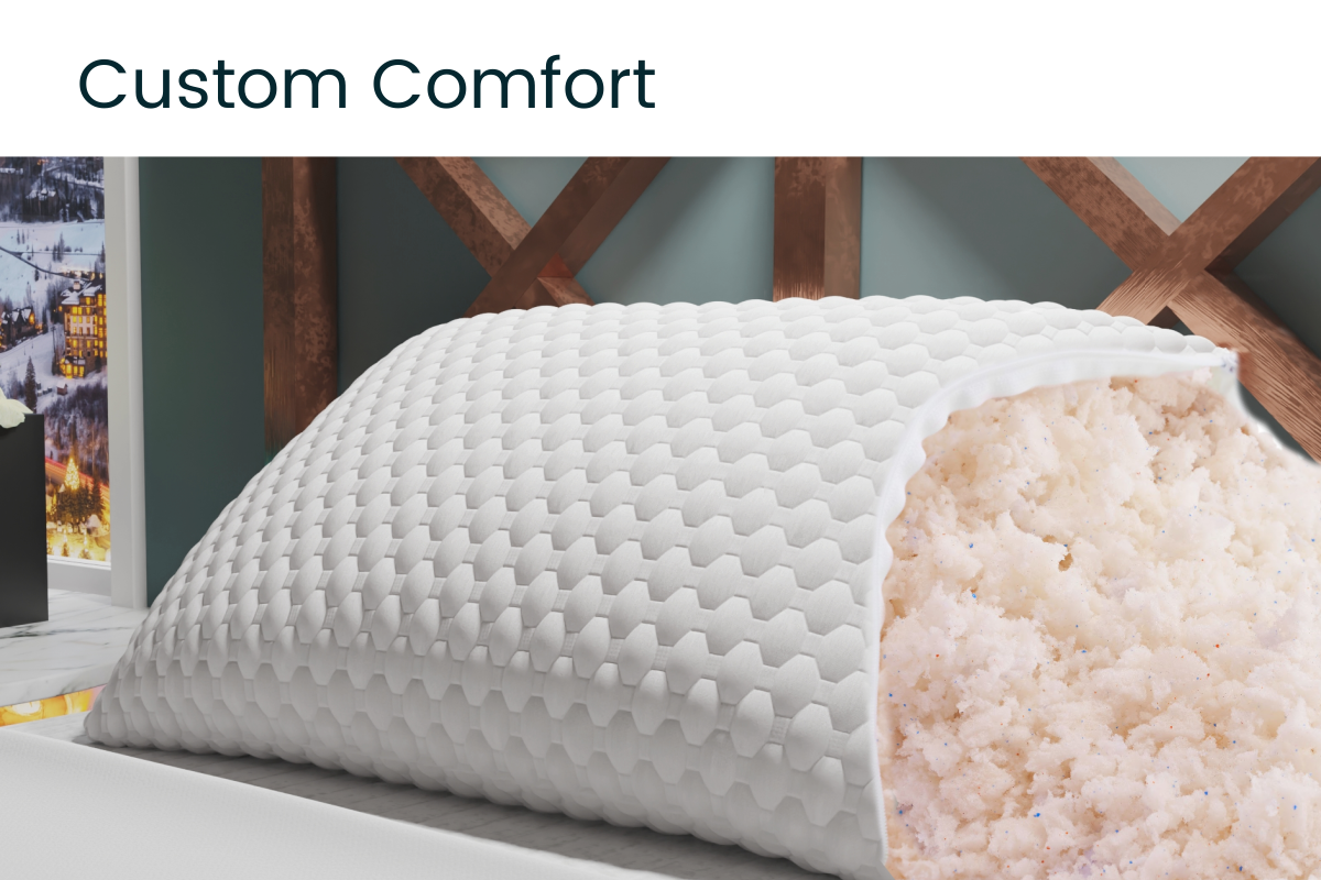 An open pillow on a bed with the gel and copper infused memory foam spilling out..