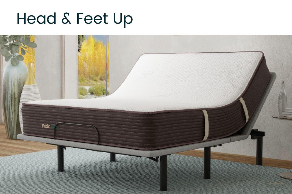 An adjustable base bed with the head lifted in a bedroom