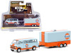 1972 Ford Club Wagon Van with Enclosed Car Trailer Light Blue and Orange "Gulf Oil" "Hitch & Tow" Series 20 1/64 Diecast Model by Greenlight