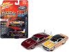 1969 Chevrolet Camaro SS with Custom Graphics and 1969 Dodge Charger Daytona Dark Red "Psychedelic Seventies" MCACN (Muscle Car & Corvette Nationals) Set of 2 Cars Limited Edition to 2004 pieces Worldwide 1/64 Diecast Model Cars by Johnny Lightning
