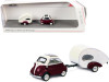 BMW Isetta with ES-Piccolo Travel Trailer Burgundy and White 1/87 (HO) Diecast Model Car by Schuco