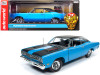 1969 Plymouth Road Runner Hardtop Petty Blue with Black Top and Black Stripes "Looney Tunes" "Class of 1969" 1/18 Diecast Model Car by Autoworld