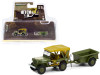 1943 Willys MB Jeep Army Green with Brown Top and 1/4 Ton Cargo Trailer Army Green "Hitch & Tow" Series 22 1/64 Diecast Model Car by Greenlight