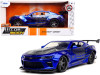 2016 Chevrolet Camaro Widebody Candy Blue with Gray Metallic Hood and American Flag Graphics "Bigtime Muscle" Series 1/24 Diecast Model Car by Jada