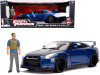 1/18 Jada 2009 Nissan GT-R R35 (Blue Metallic and Carbon) with Lights and Brian Figurine "Fast & Furious" Movie Diecast Model Car