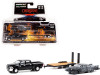 2018 Ram 2500 Pickup Truck Matt Black with 1958 Plymouth Fury (Scorched) and Flatbed Trailer "Christine" (1983) Movie "Hollywood Hitch & Tow" Series 9 1/64 Diecast Model Cars by Greenlight