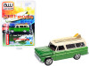 1965 Chevrolet Suburban Green Metallic and Cream with Two Surfboards "Surf Rods" Limited Edition to 3600 pieces Worldwide 1/64 Diecast Model Car by Autoworld