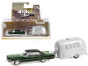 1972 Cadillac Sedan DeVille Brewster Green Metallic with Black Top and Airstream 16’ Bambi Travel Trailer "Hitch & Tow" Series 24 1/64 Diecast Model Car by Greenlight