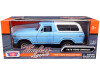 1/24 Motormax 1978 Ford Bronco Custom Light Blue and White Diecast Car Model