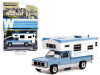 1985 GMC Sierra 2500 Pickup Truck with Winnebago Slide-In Camper Light Blue and Frost White "Hobby Exclusive" 1/64 Diecast Model Car by Greenlight