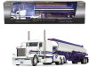 Peterbilt 389 with 63" Flat Top Sleeper Cab and Heil Fuel Tanker Trailer White with Purple Stripes "Preferred Materials Inc." 1/64 Diecast Model by DCP/First Gear