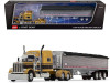 Peterbilt 379 with 70" Mid-Roof Sleeper and Wilson Pacesetter 50' Tri-Axle Grain Trailer Gold with Black Stripes 1/64 Diecast Model by DCP/First Gear