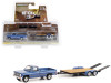 1981 Chevrolet C-20 Trailering Special Pickup Truck Blue with Black Stripes and Flatbed Trailer "Hitch & Tow" Series 27 1/64 Diecast Model Car by Greenlight