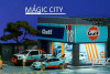 1/64 Magic City Gulf Theme Gas Station & Showroom Diorama with LED Lights (cars & figures NOT included)