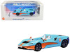 McLaren Elva Convertible "Gulf Oil" Light Blue with Orange Accents and Extra Wheels 1/64 Diecast Model Car by CM Models