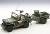1/18 AUTOart Jeep Willys (Army Green) with Trailer & Accessories Car Model