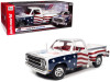 1/18 Auto World 1980 Dodge D150 Adventurer Pickup Truck White with American Flag Graphics and Red Interior Diecast Car Model